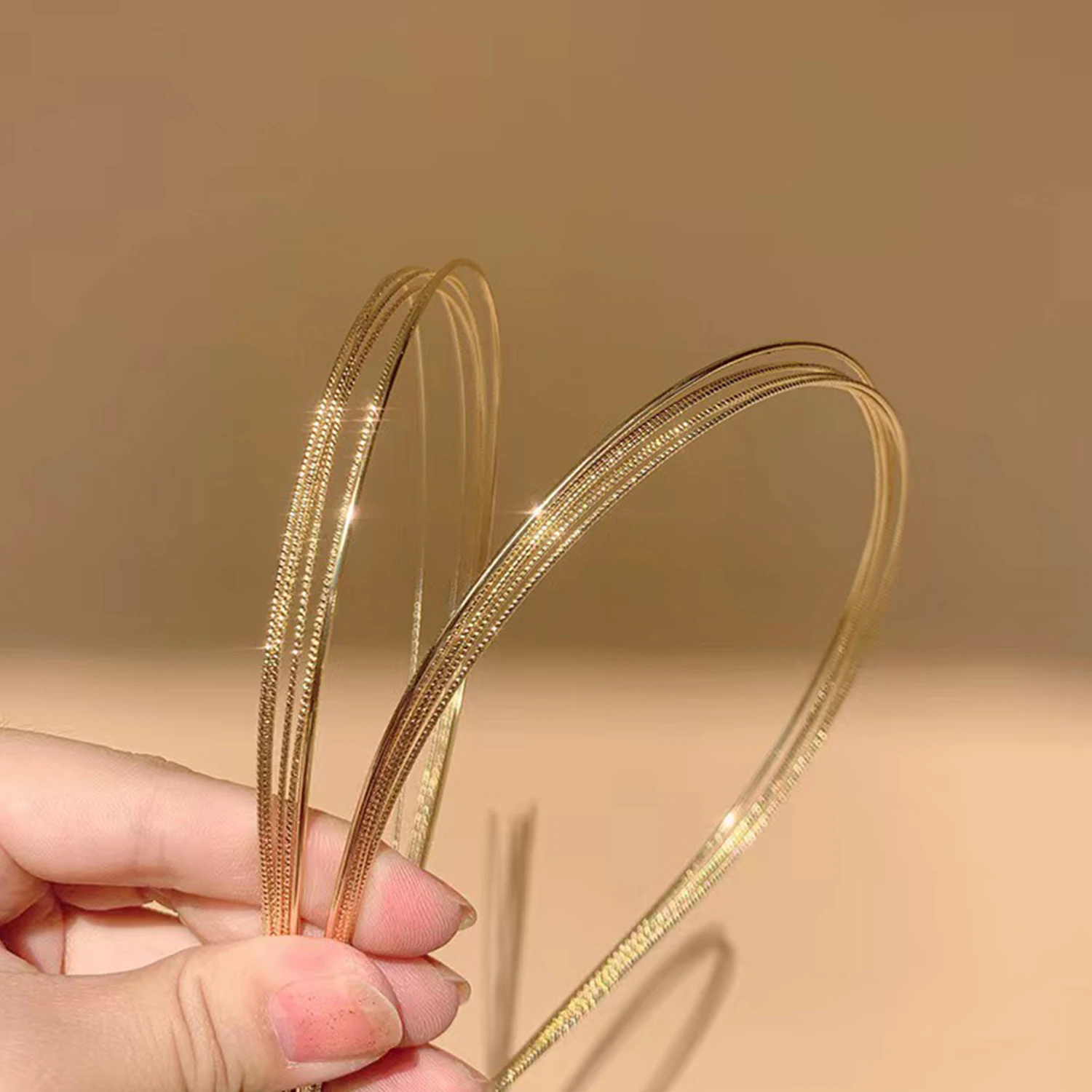 New Thin Gold Color Headbands Women Multilayer Alloy Hair Hoop Double Root Metal Hair Bands Hair Accessories Smooth Head Hoop