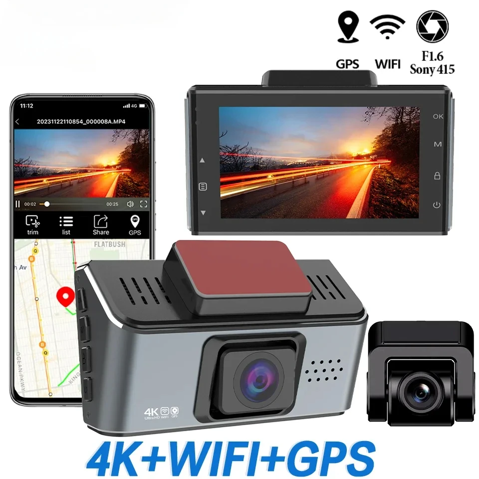 

Dash Cam 4K GPS Wifi 170 Degree 3Inch 24H Parking Night Vision 3840x2160 Dashcam Video recorder car dvr Black box Camera Auto