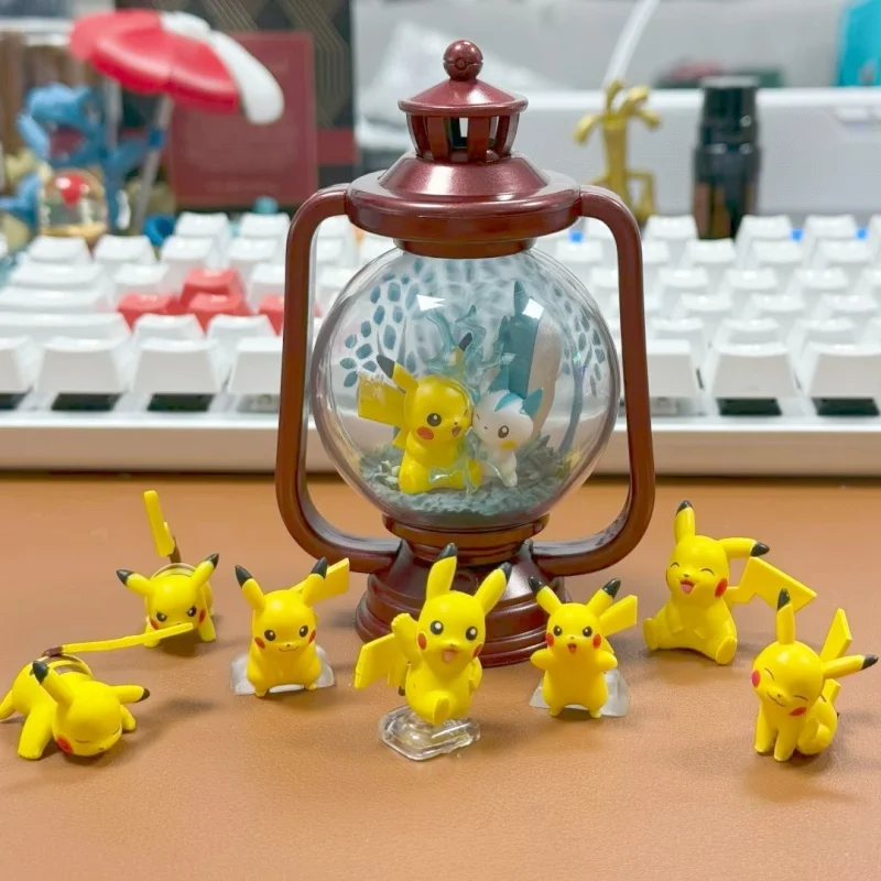 RE-MENT Pokemon Lantern Perspective Mini Scene Figurines Small Fire Dragon Pikachu Home Desktop Decoration Collectibles
