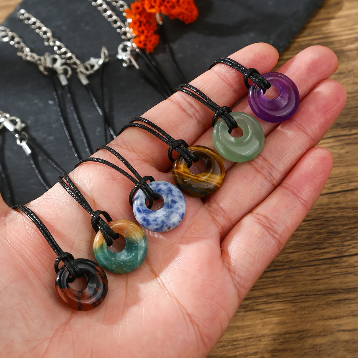 1pc Natural Stone Pendant Necklace Simple Stylish Pendant Necklace for Women Men Jewelry Necklace Gift