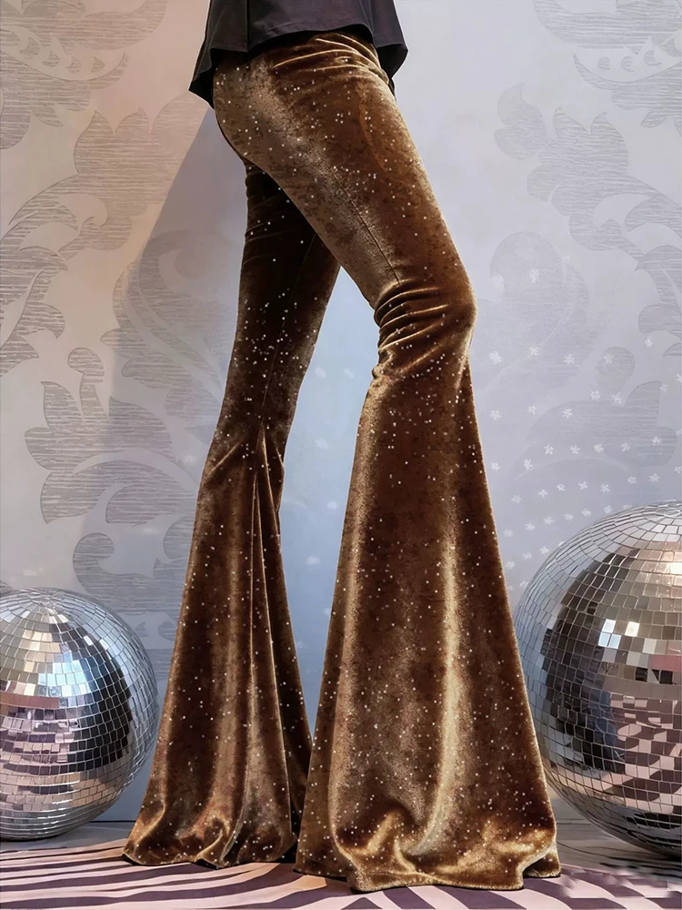 Pantalon long en corne pour tous les jours, taille haute, coupe cintrée, velours brillant, couleur unie, décontracté, nouvelle collection printemps et automne