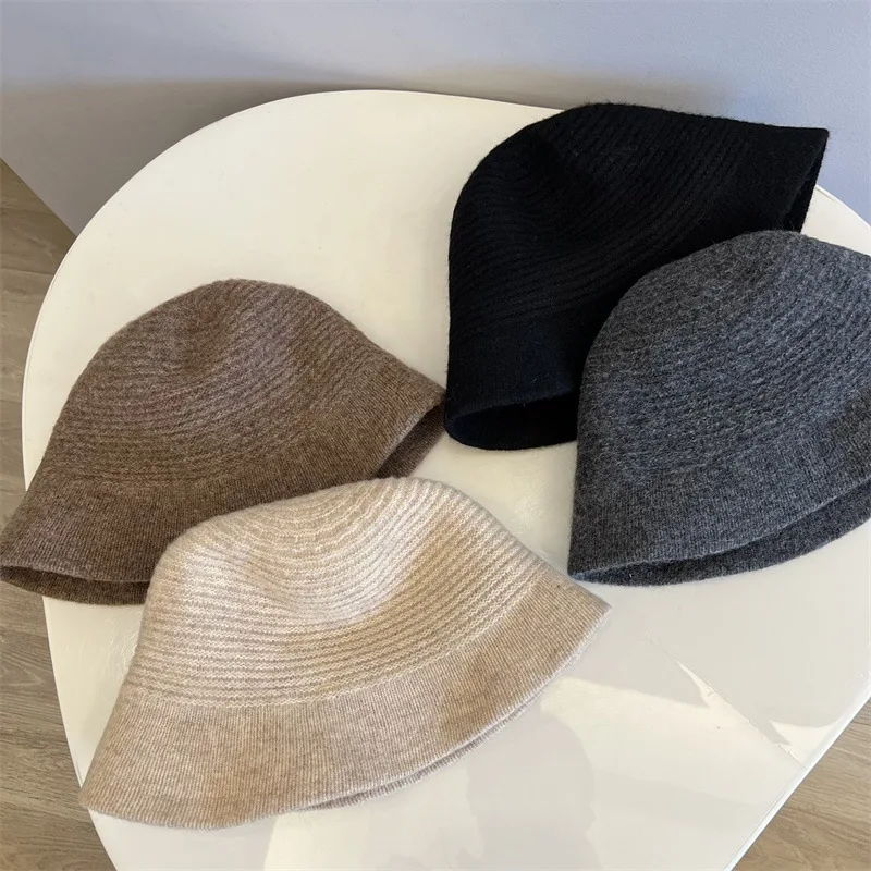 Women's 100% Wool Bucket Hat with Asymmetrical Brim | Korean Japanese Retro Style | Fine Knit Winter Warm