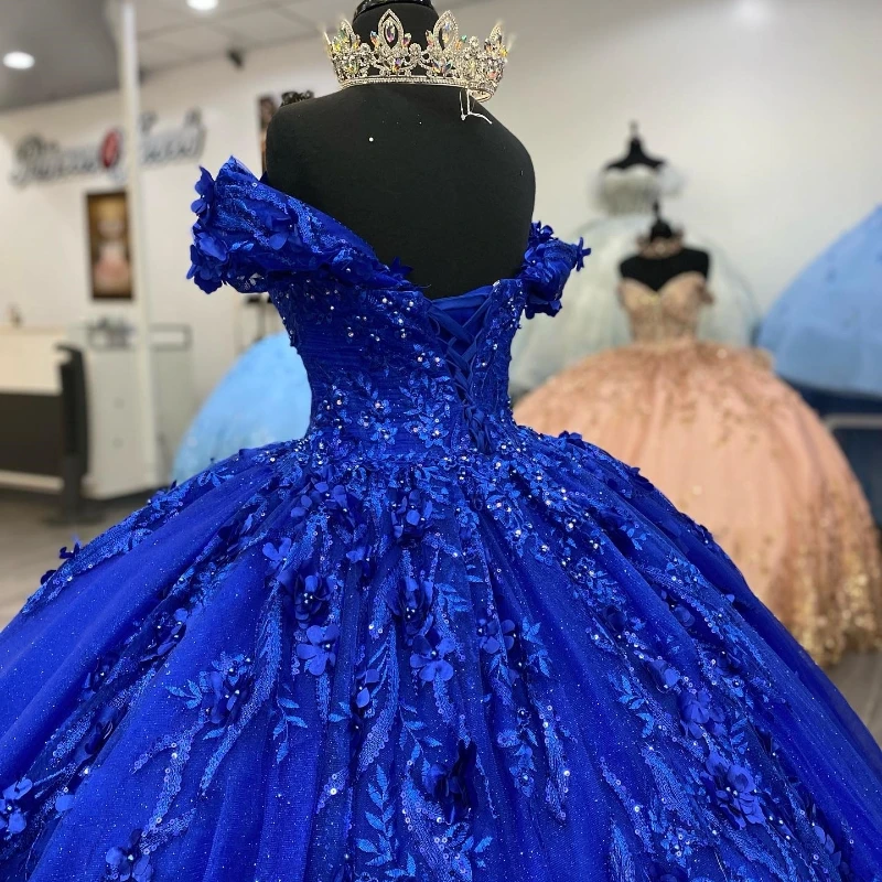 Customized Royal Blue Quinceanera Dresses Ball Gown Lace Appliques Beading Sequins Sweet 16 Dress Vestidos De 15 Anos YQD215