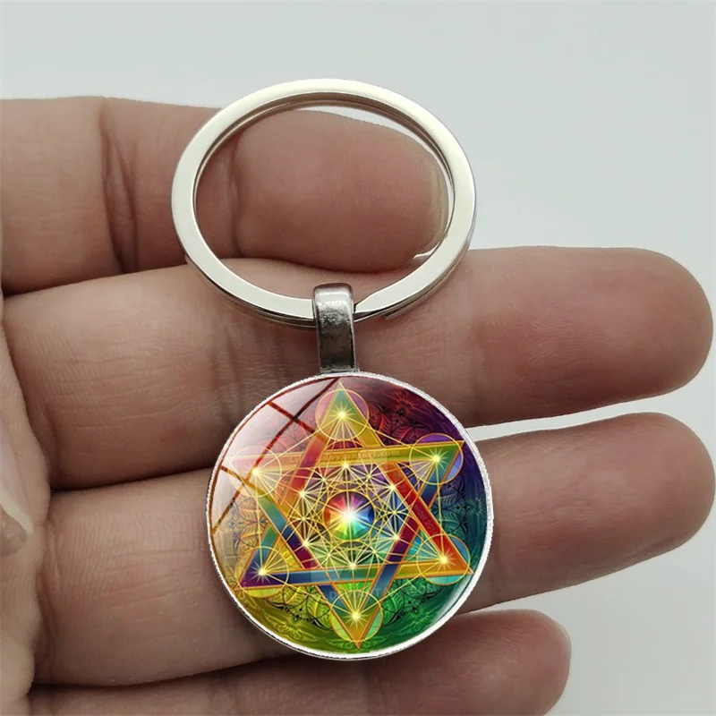 Greek Sacred Geometry Metatron Cube Key Chain Chic Flower of Life Chakra Spirit Bag Car Key Chain Pendant Magic Hexawn Gift