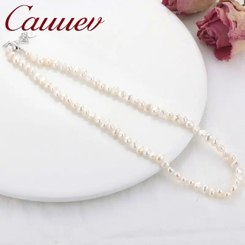 Cauuev Natural Freshwater Pearl Choker Necklace Baroque pearl Jewelry for Women wedding 925 Silver Clasp Wholesale 2024 trend C