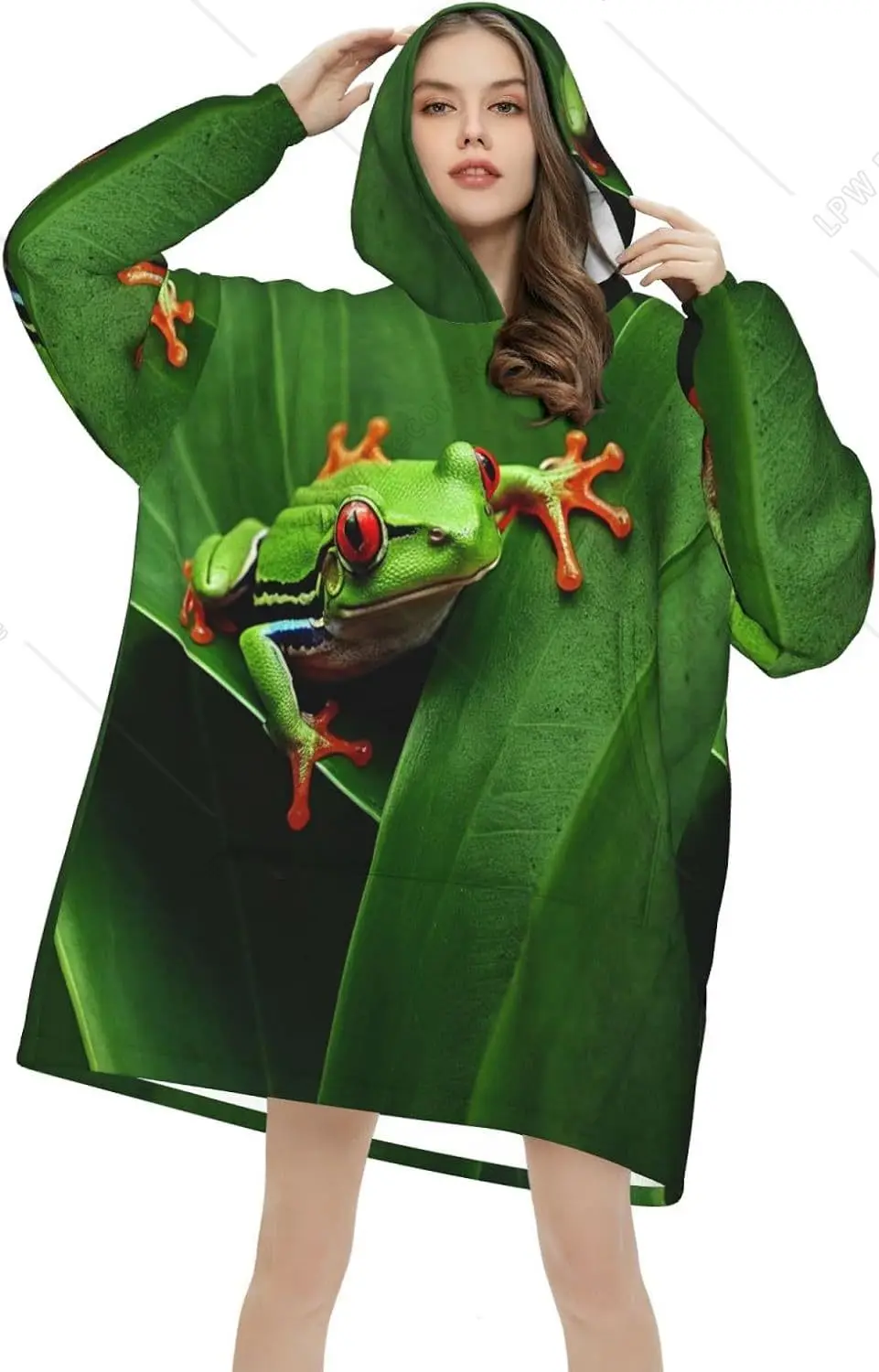 Red Eyed Frog Wearable Blanket Hoodie For Adults Tree Frog Jungle Leaf Oversized Sweatshirt Blanket Cozy Hooded Blanket