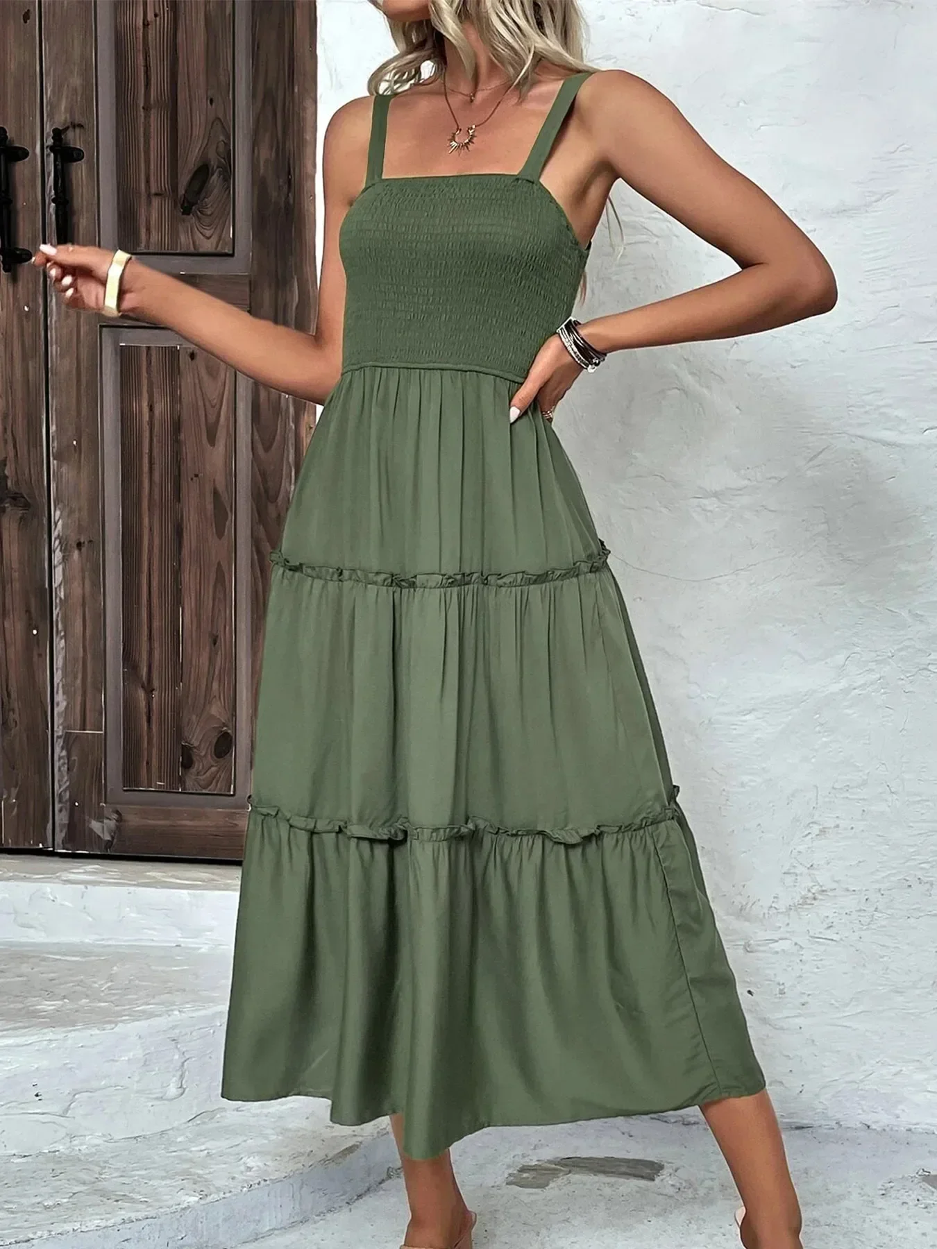 Nuevos Vestidos De moda para Mujer, vestido De longitud media con tirantes finos para Mujer, vestido negro A-LINE, Vestidos De Verano para Mujer 2025 Q141