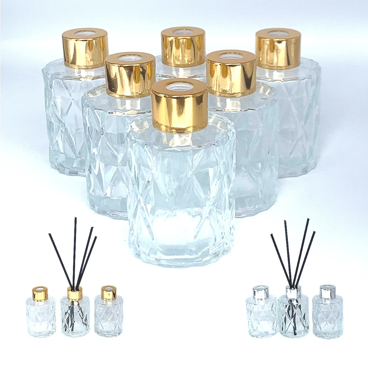 3pcs 1.69oz Glass Essential Oil Bottle Unlit Diffuser Bottle with Diamond Pattern Multi Container Home Decor Bottle for Bathroom