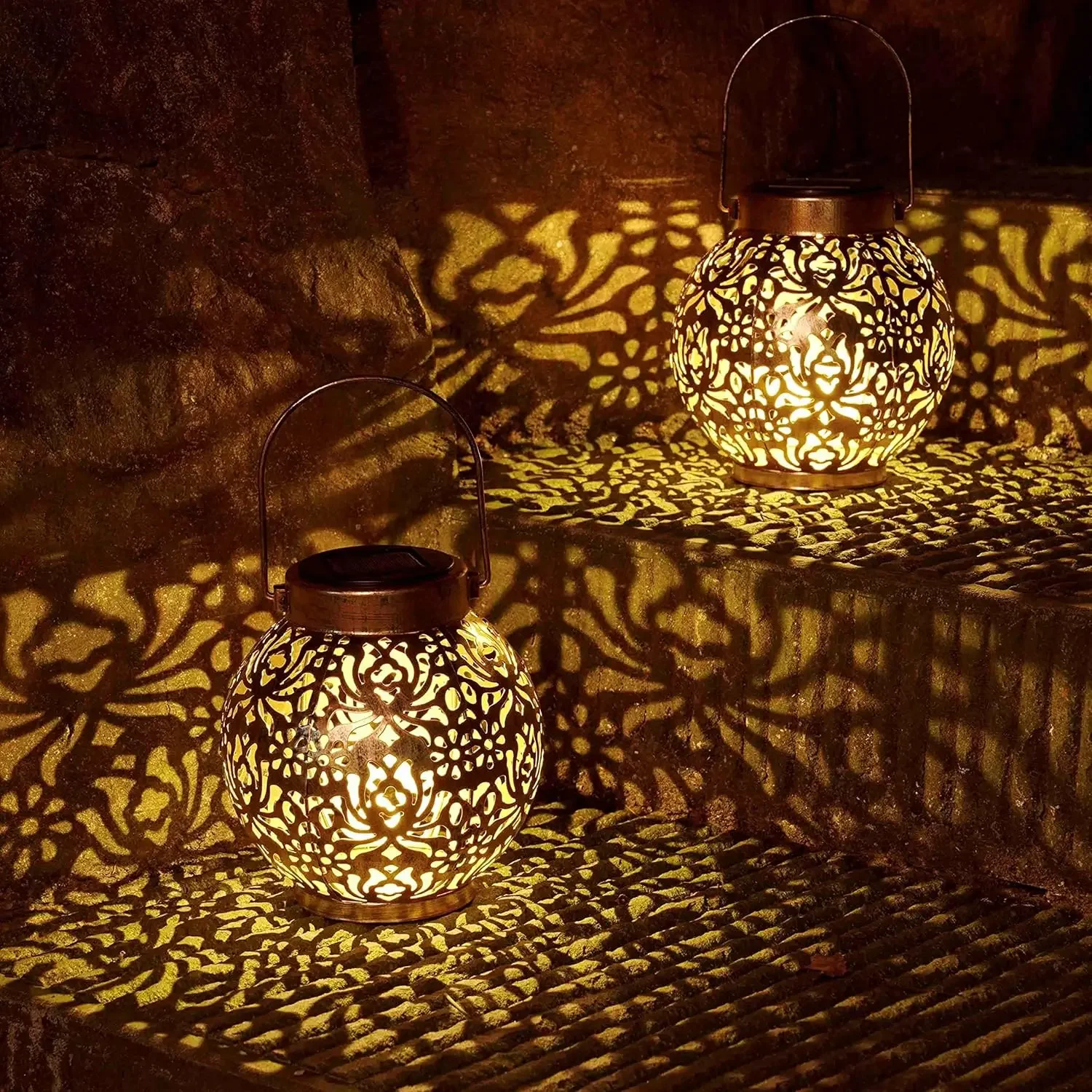 1-6PCS Moroccan Solar Lanterns Outdoor Waterproof Metal Hanging LED Lights for Patio Lawn Garden Porch Tabletop view 5