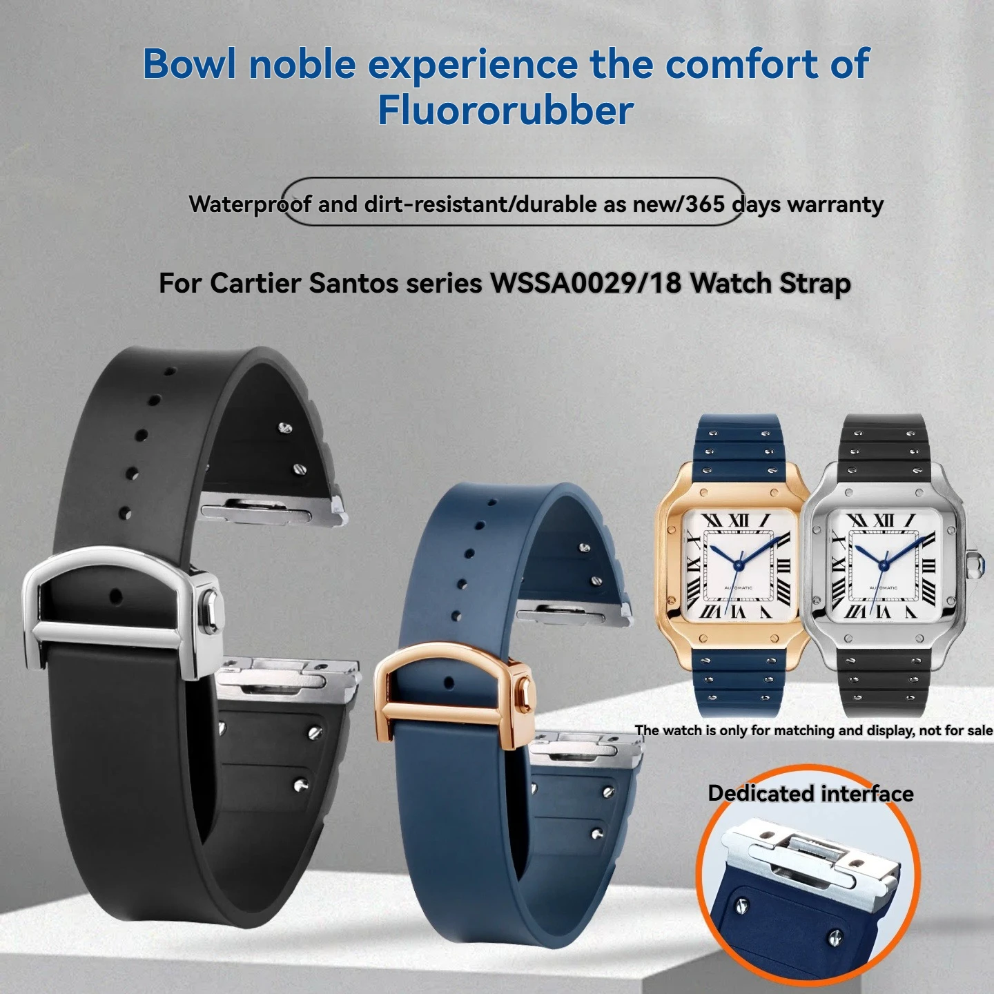 For Santos De Cartier WSSA0009 WSSA0018 39.8mm Deal FKM Watch Strap Quick Release Watch Band Waterproof Rubber Wristband 19 21mm