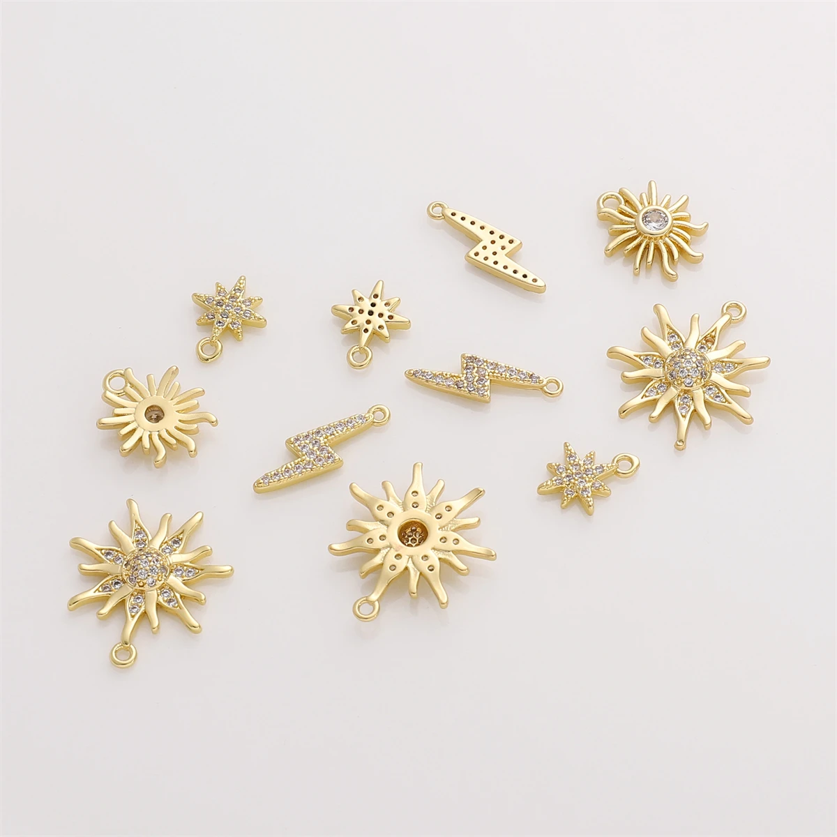 1pc 14K Gold Plated Brass with Zircon Sun Six Pointed Star Charms Pendants for DIY Necklaces Earings Jewelry Making Supplies