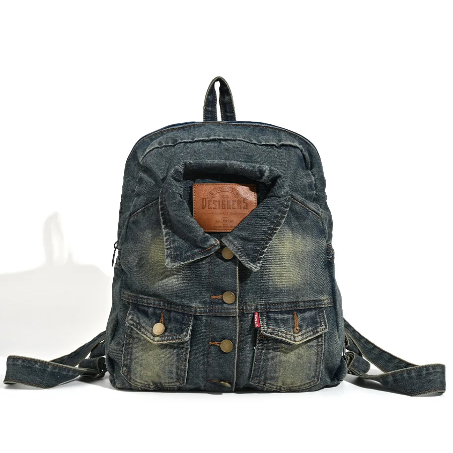 Denim women backpack casual large capacity laptop school bags for girl backpack top handle fashion travel female backpack blue