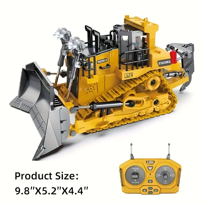 9-channel remote-controlled bulldozer, 2.4Ghz RC construction truck toy, with alloy metal cover, lightweight, Halloween, Thanksg