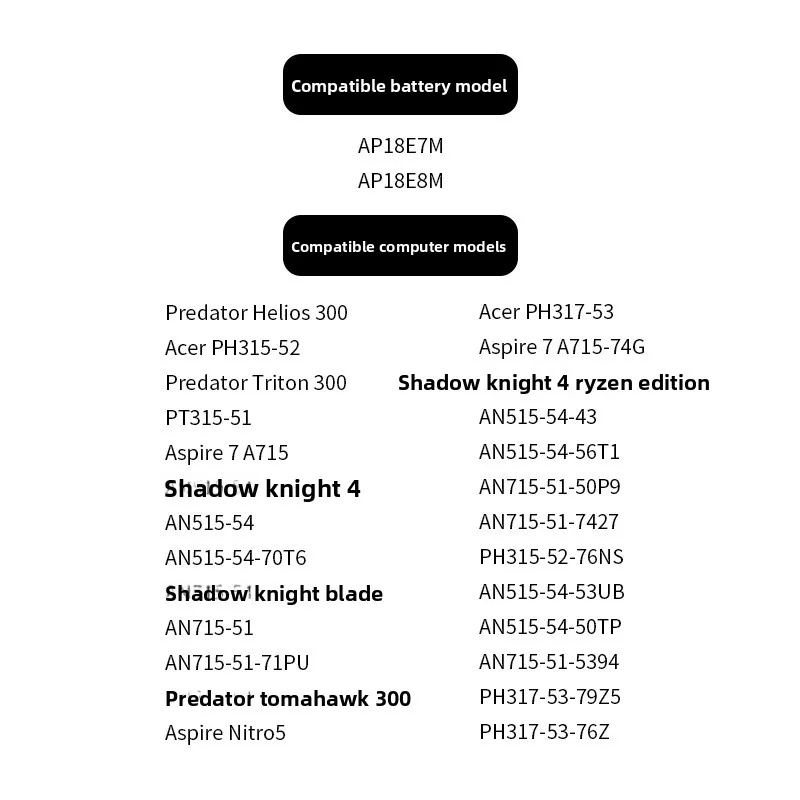 AP18E7M 15.4V 3733mAh 57.48Wh Battery for Acer Nitro 5 AN515-54 AN515-55 AN517-51 7 AN715-51 7 A715-74 A715-74G Series AP18E8M