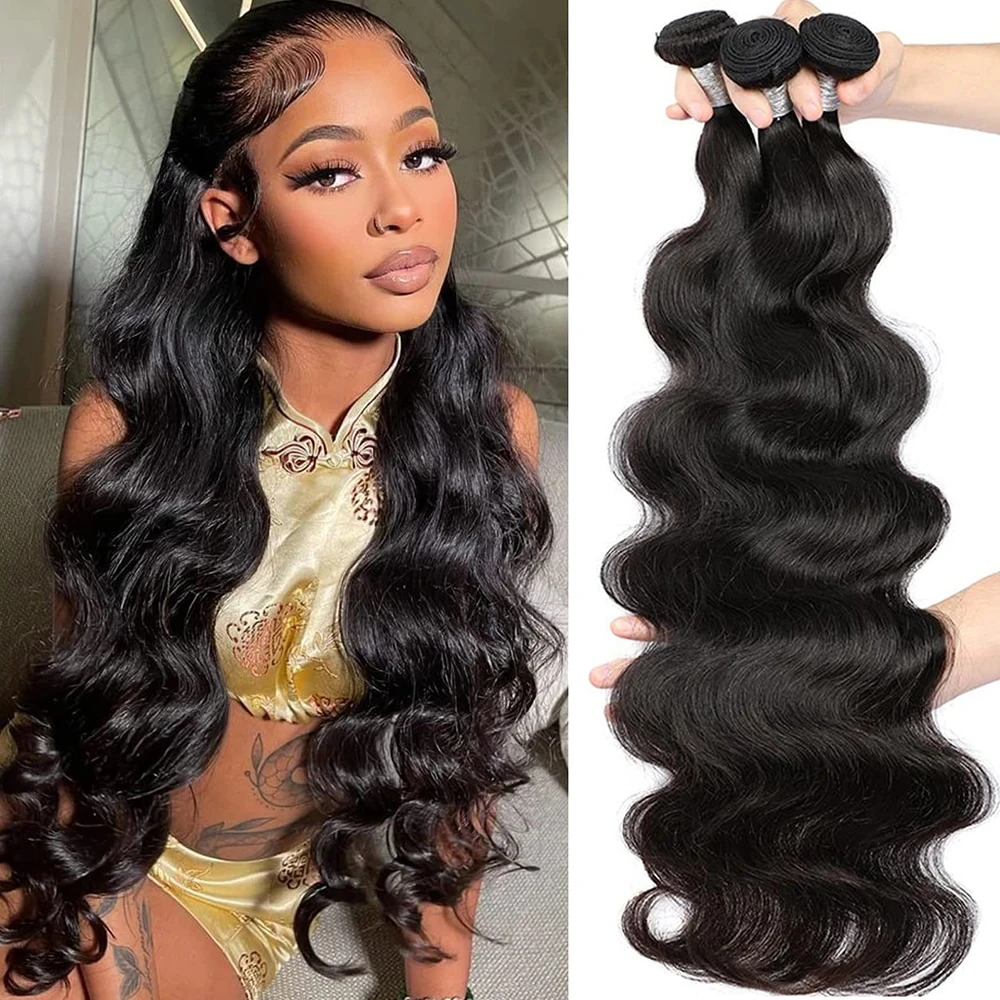 

Natural Black Raw Indian Hair Bundles Human Hair Body Wave Bundles Unprocessed 10A Virgin Hair Bundle Hair Extensions For Women