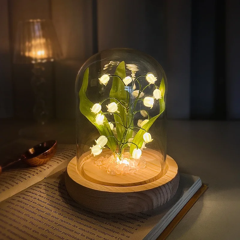 Lily of The Valley Flowers Night Light Handmade Artificial Flower Tulip Night Lamp DIY Bedside Sleep Light for Bedroom Decors