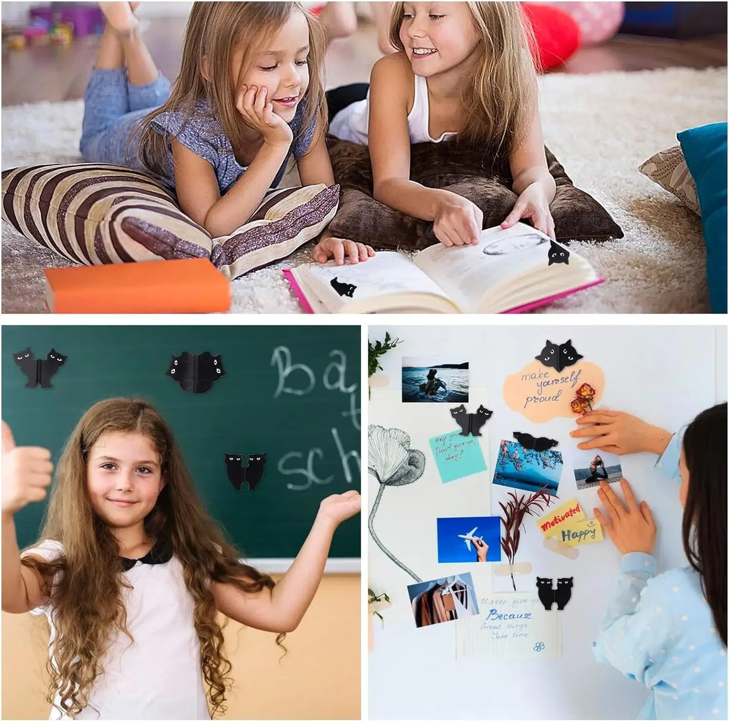 6/12cs القط الأسود لطيف الإشارات المرجعية هدية الإشارات المرجعية المغناطيسية مطوية حامل الإشارات المرجعية القط عاشق الهدايا ، والطلاب المعلمين المدرسة #3