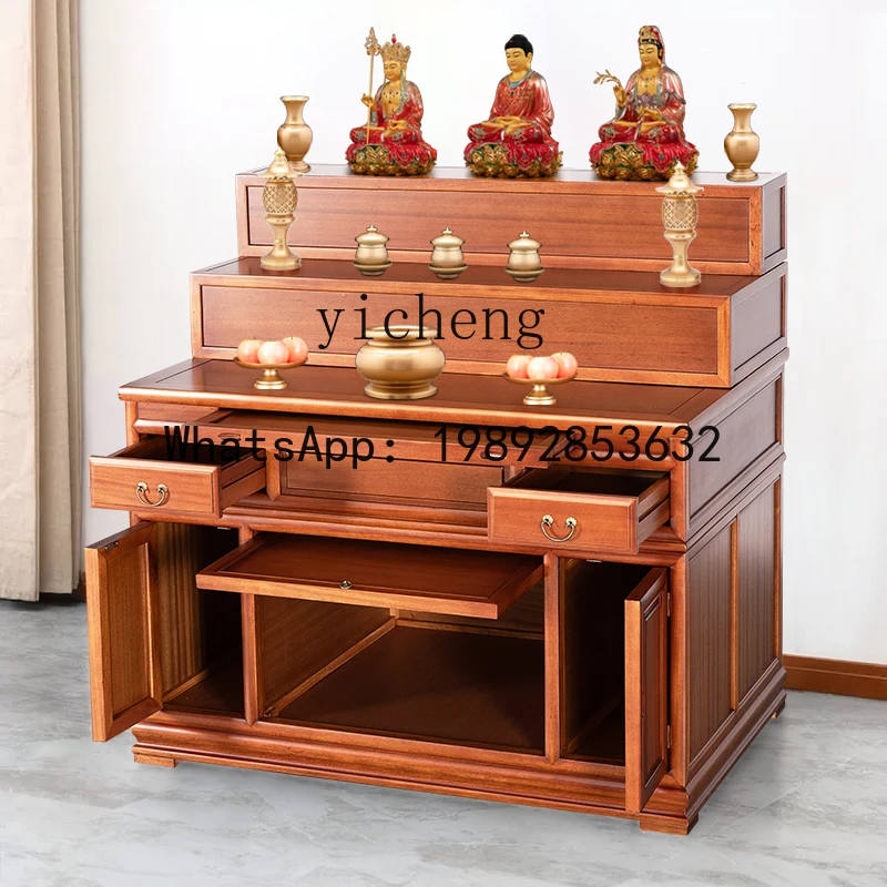 YFY solid wood Buddhist platform three-layer table household incense case multi-layer stepped Shentai Buddhist hall ladder