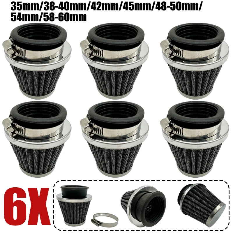 

6X мотоциклетный воздушный фильтр, грибовидная головка, карбюратор, зажим для воздухозаборника, очиститель для грязи 35/38-40/42/45/48-50/54/58-60 мм