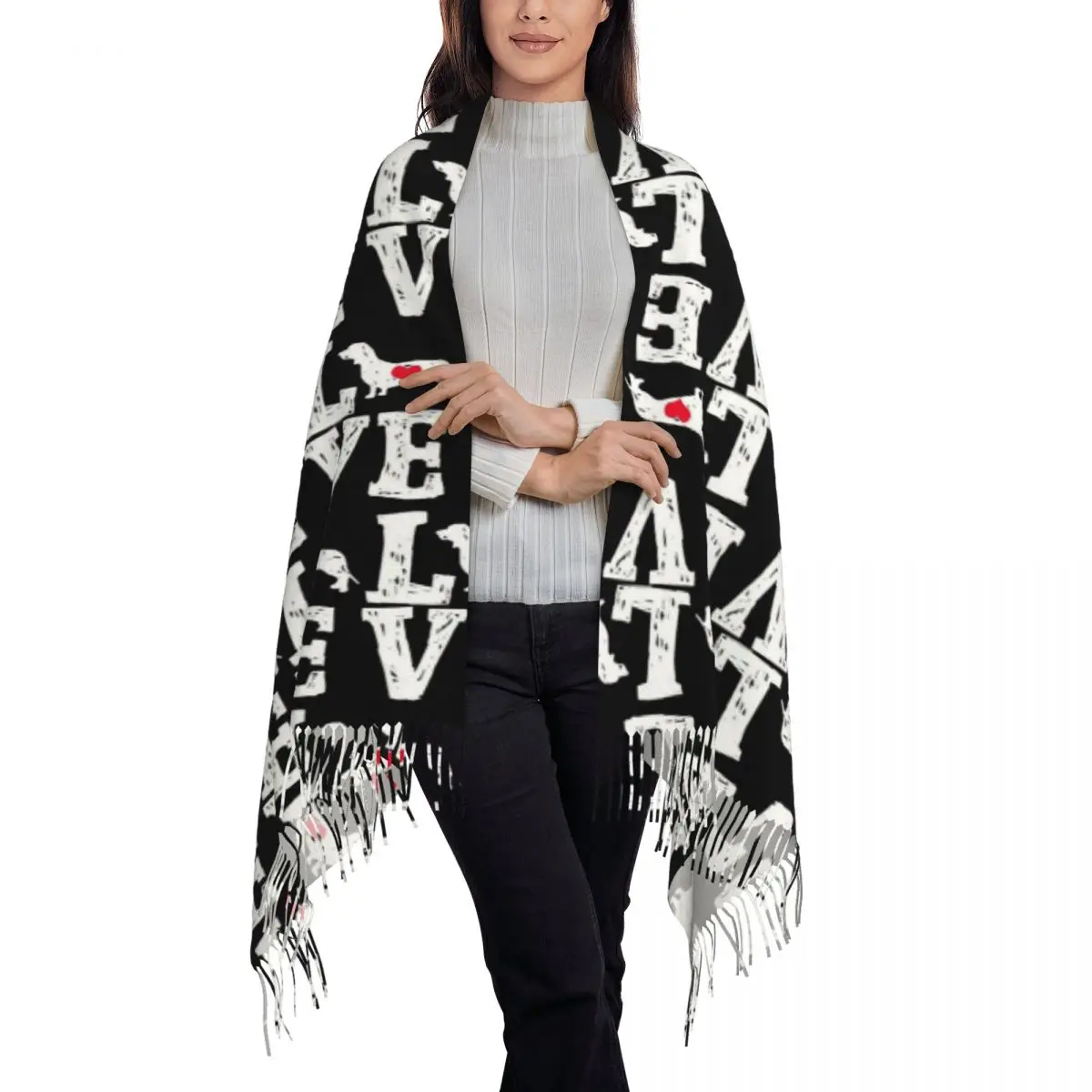 Dachshund Pattern Art Scarf Tassel Scarves Women Soft Warm Shawls and Wraps Large Fall Winter Shawl Wrap