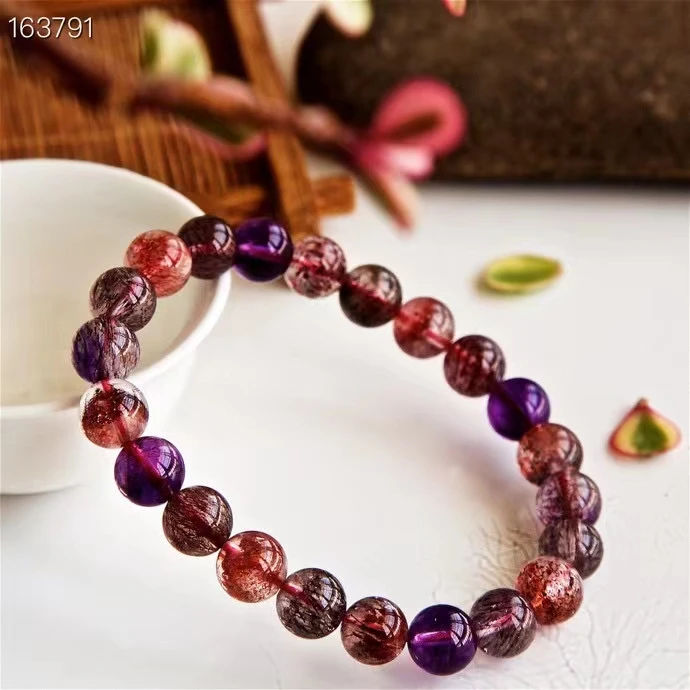 

Natural Colorful Super 7 Seven Red Lepidocrocite Quartz Bracelet 8.8mm Jewelry Woman Men Rutilated Quartz Clear Beads AAAAAAA