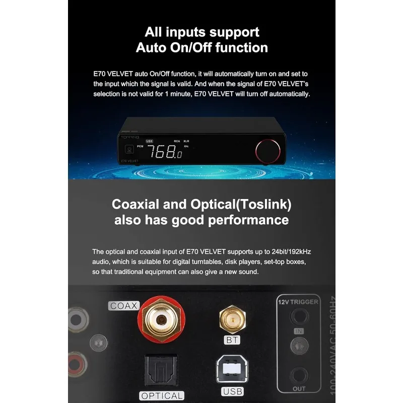 Decodificatore audio DAC E70 Velvet AK4499EX - Bluetooth5.1 LDAC Hires XU316 32 bit/768 kHz DSD512 Ingresso BT/USB/Coax/Opt RCA/XLR