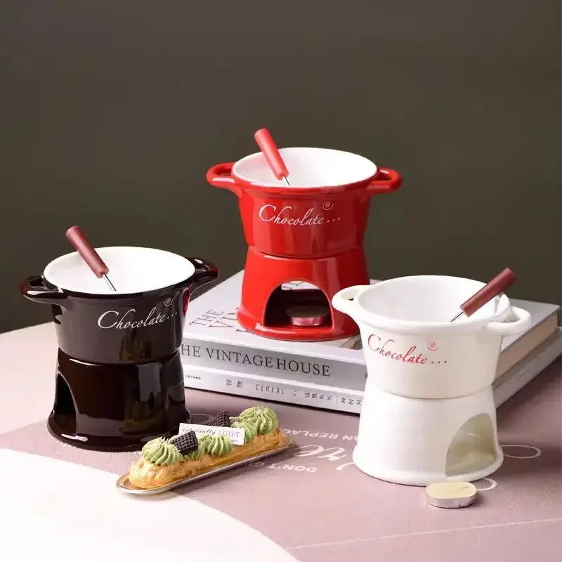 

2025 Chocolate Mug European Swiss Ice Cream Cheese Chocolate Melt Oven Red Ceramic Atmosphere Hot Pot Cup With Fork