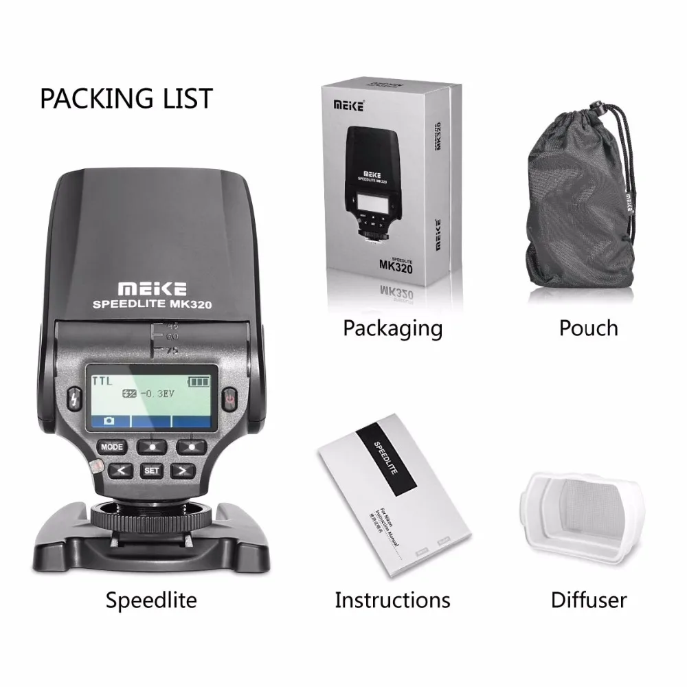 Meike MK-320 TTL Mini Flash Speedlite para Nikon D7000 D7100 D5500 D200 D3200 D300 D500 D610 D700 D750 D800 D810 D850 D3400 D3500