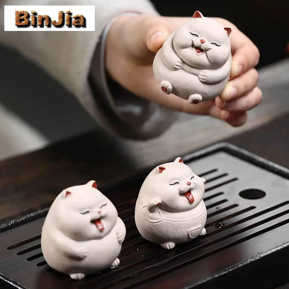 

Cute Small Cat Purple Clay Lucky Tea Pet Figurine Household Ceremony Statue Zisha Play Kung Fu Drinkware Craft Accessories Gift