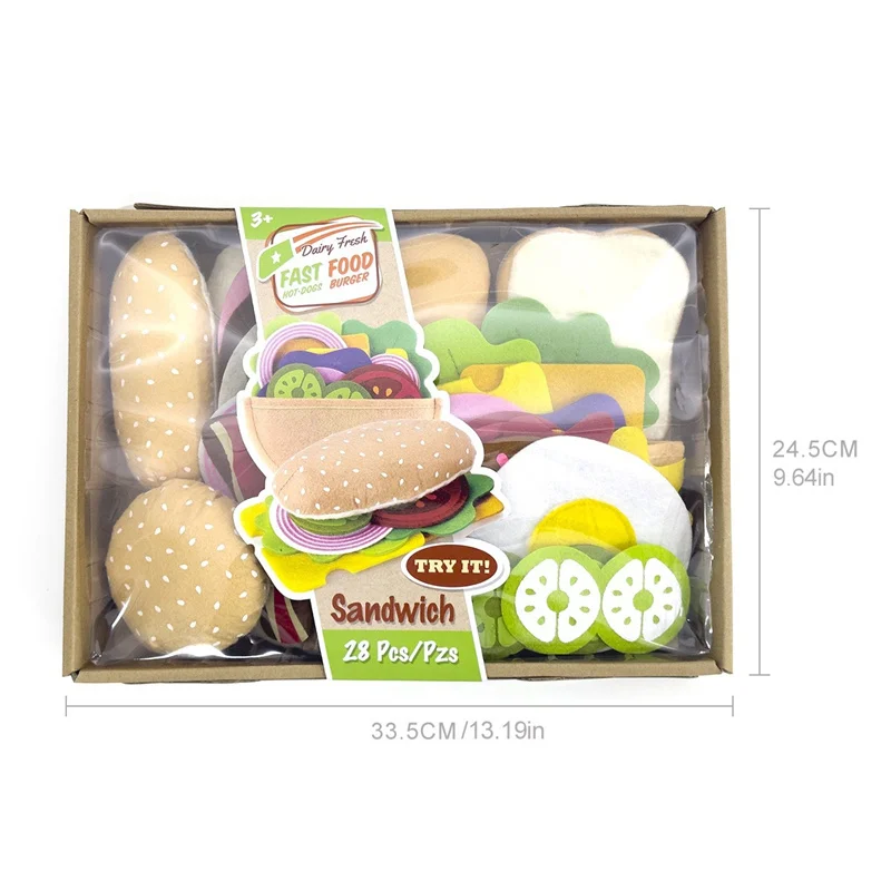 Felt Food Burger Sandwich Game Food Set (28 pieces) Children Pretend to Play Food Sandwich Toys Children's Kitchen Role Playing