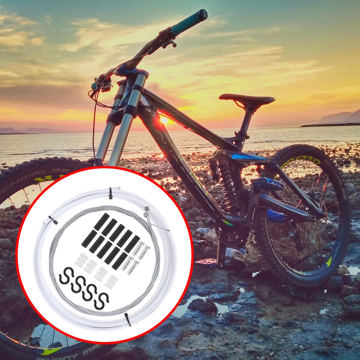 1 set 1 Set Brake Shifting Cable Kit For Road Mountain Bike Durable Steel Housing White Pcs Line Derailleur Wire Cycling