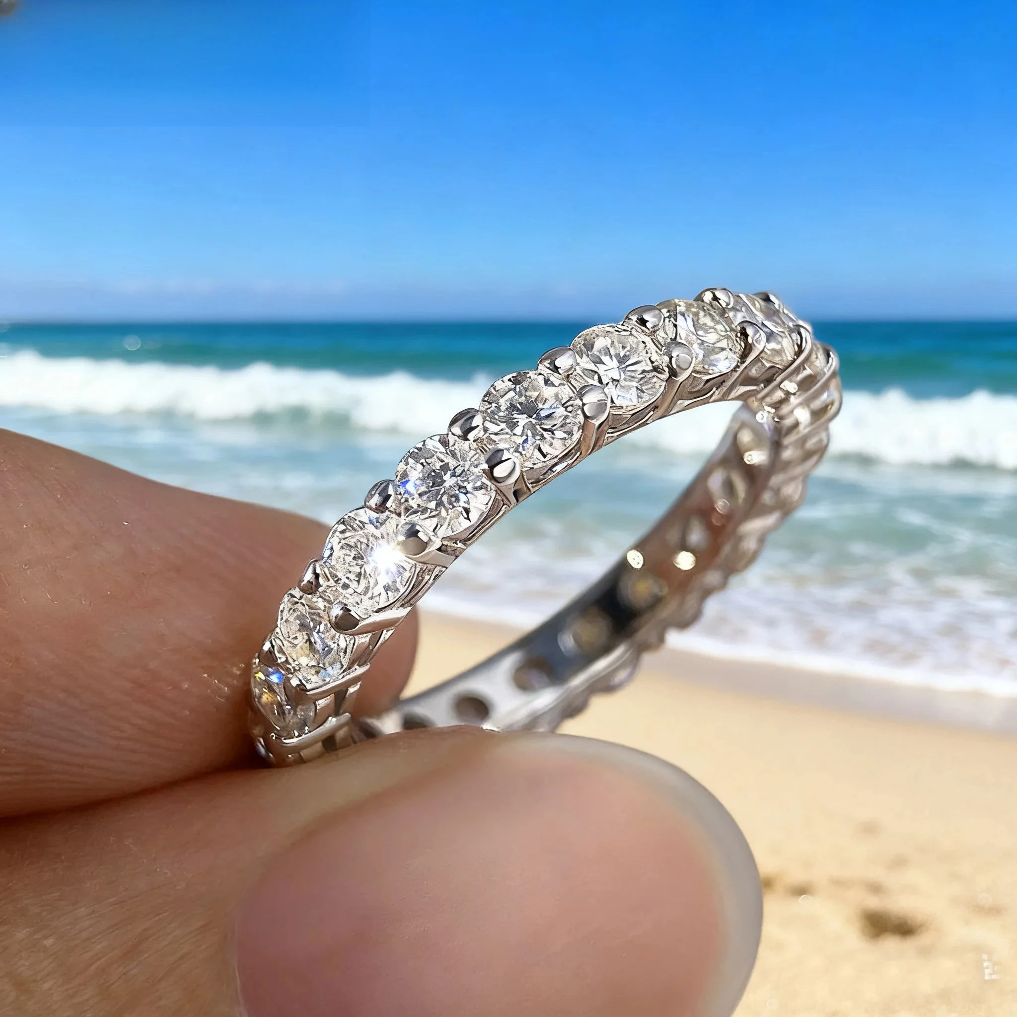 

2.2 Carat 3MM Full Moissanite Ring For Women S925 Sterling Silver Wedding Eternity Band Finew Womens Jewelry with certificates