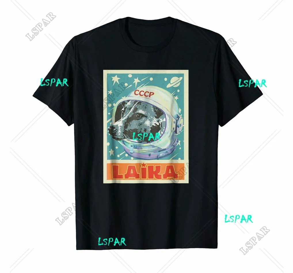 Soviet Union USSR T-Shirt Astronaut Laika Dog Propaganda  Men Cotton Tshirt Tees Tops Anime Harajuku Streetwear