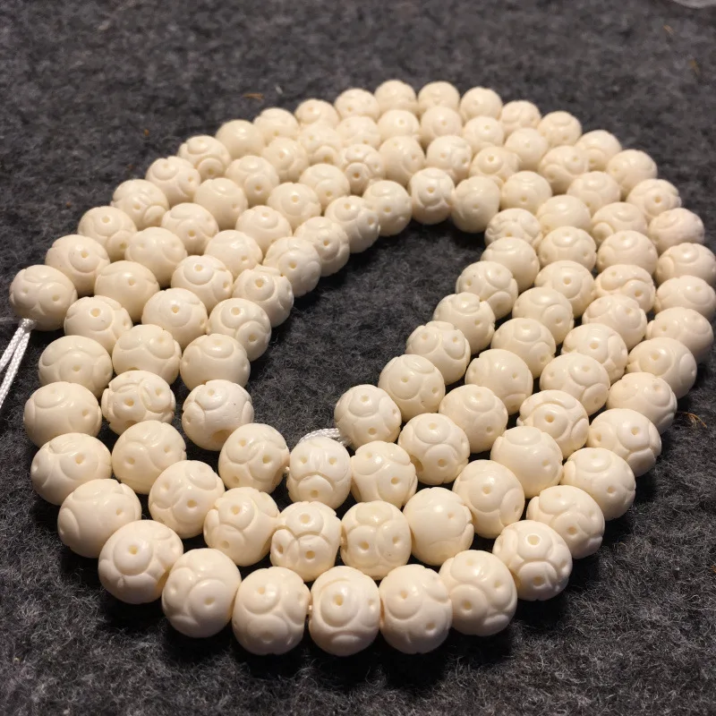 Authentic natural oily deer carved dragonfly eye 108-bead Buddhist bracelet. Prayer beads made of white cow bone, camel bon