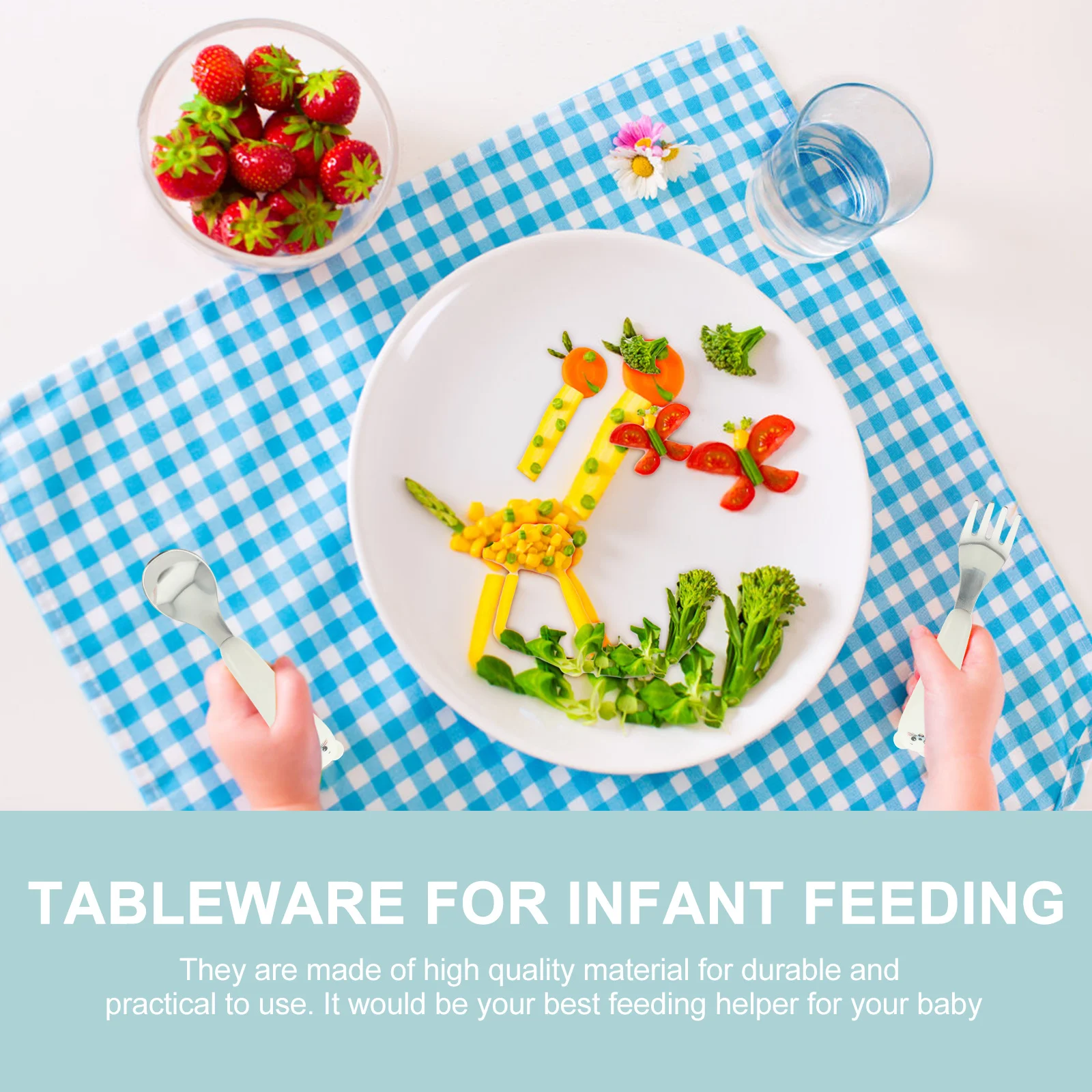 

1Set Stainless Steel Children Tableware Set Durable Kids Cutlery Ergonomic Design Portable Storage Kids Cutlery Set