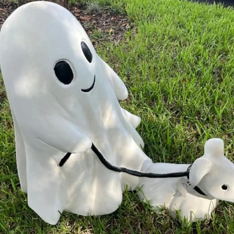 Dekoracja na Halloween Ghost Walking Dog Statue Ciekawe ozdoby z żywicy Kreatywna dekoracja domu Prezenty świąteczne na urodziny