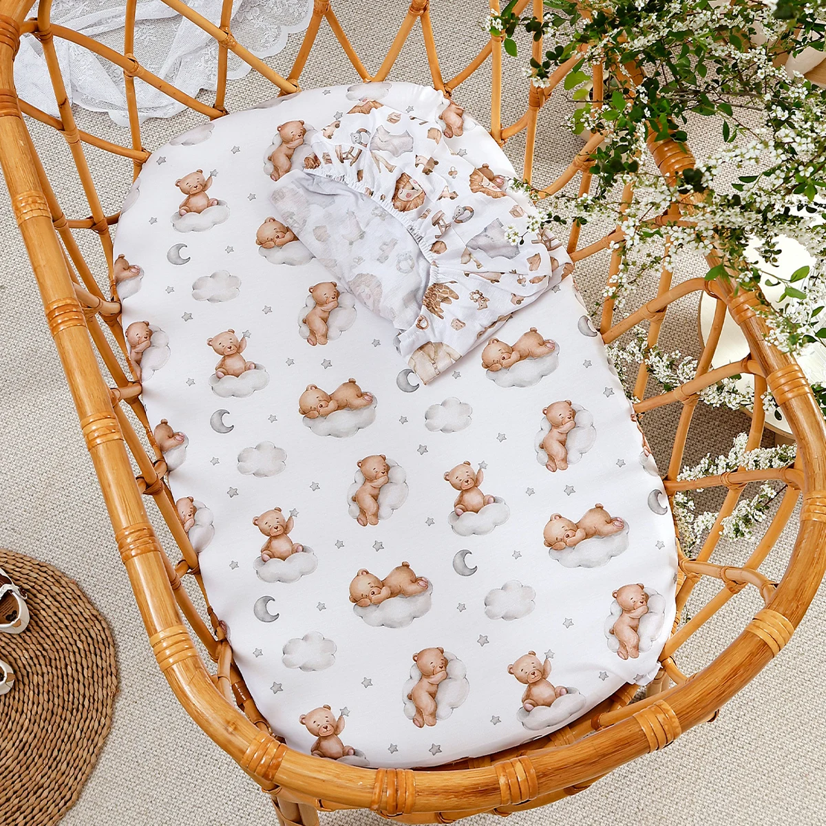 

Elinfant 1/2PCS Baby Fitted Bassinet Sheet Fashion Prints Set Newborn Changing Pad Cover Fitted Sheet Cradles Mattress Cover