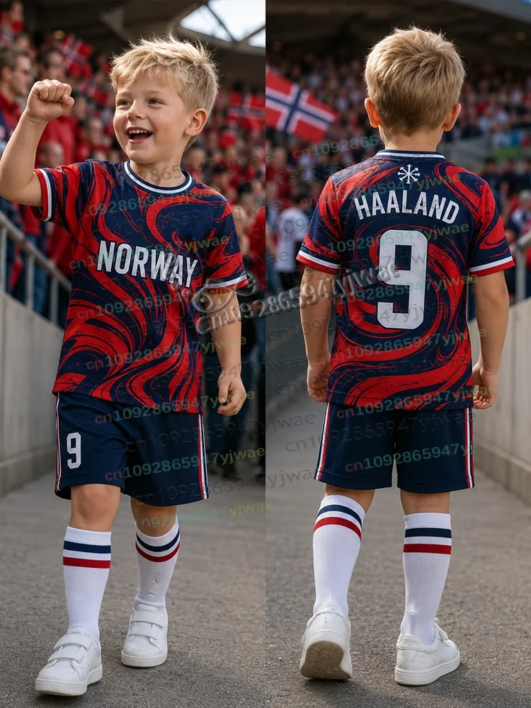 26 Special HAALAND No.9 Football Jersey Tee Shorts Set Women Men Norway Football Fans Shirt Shorts Set Kid Tracksuit 2 Piece Set