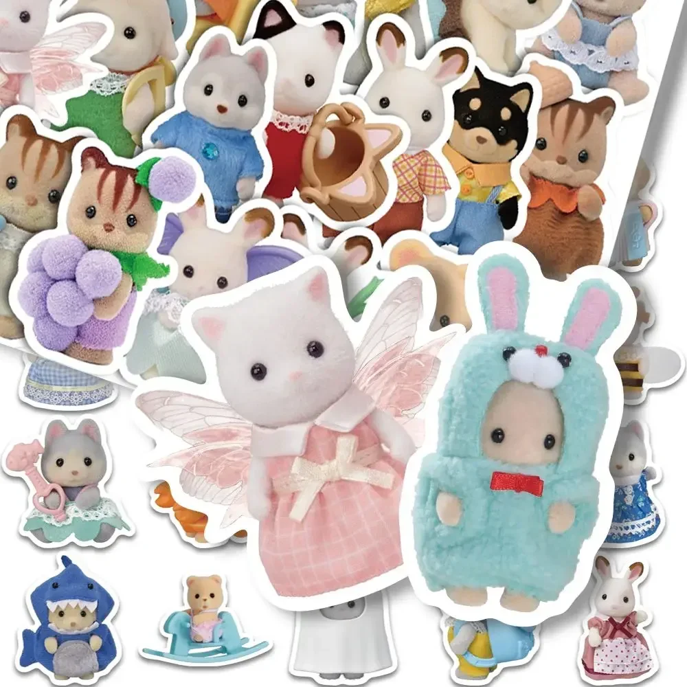 124pcs Cartoon Cute Sylvanian Families Milo  Anime Doll Sticker Y2k Decoration Handbook Waterproof Sticker Diy Kawaii Gift