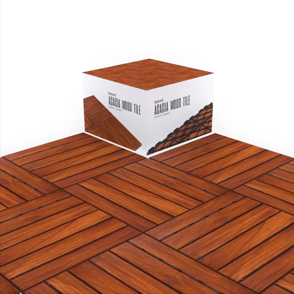 

Acacia Wood Patio Flooring Interlocking Deck Tiles (Pack of 10, 12" X 12") Waterproof UV Protected All Weather Tile