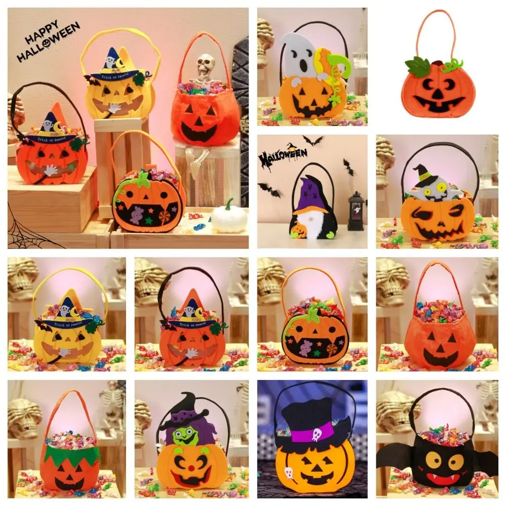 Cute Non-woven Halloween Wool Felt Bag Trick or Treat Tote Bags Pumpkin Candy Bucket Handbag Gifts Pouch Gift