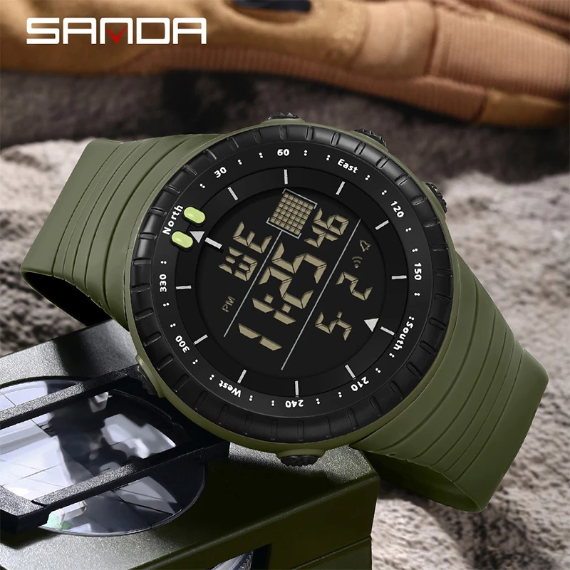 SANDA 6256 Nieuwe Digitale Sport Horloges Voor Mannen 5bar Waterdichte Stopwatch LED Horloge Elektronische Back Light Alarm Horloges Geschenken