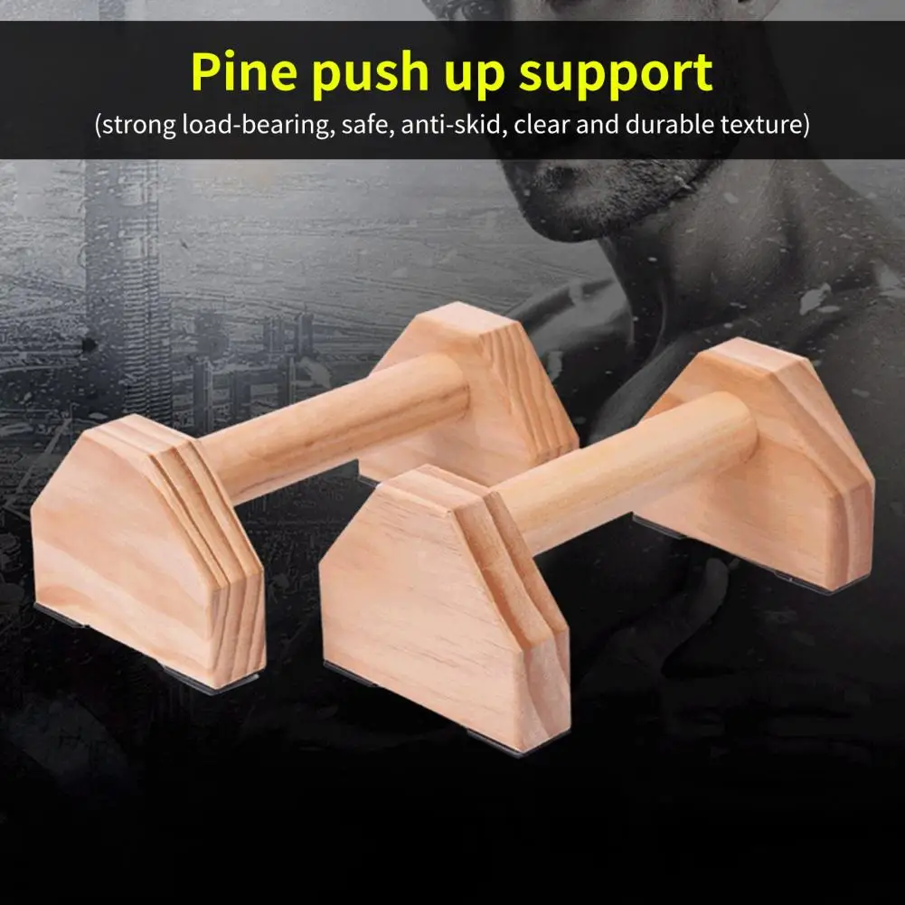 Wood Parallettes Rubber Pad Push Up Stands Wear Resistant Clear Texture  Practical Triangle Support Wood Parallettes