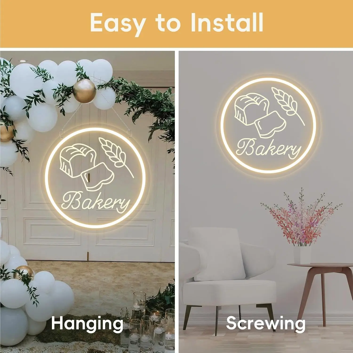 Bakery LED Neon Light - USB Powered, With Dimmer, Adjustable Brightness, Perfect for Kitchens, Cafes, Bakery Shops