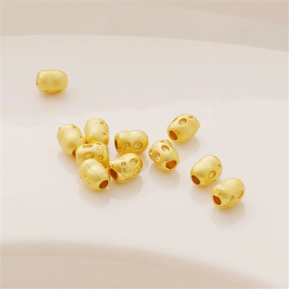 18K Dumb Gold Small Bucket Beads 5 * 6mm Small Robot Bead Partition Jewelry Beaded DIY Bracelet Necklace Large Hole Loose Beads