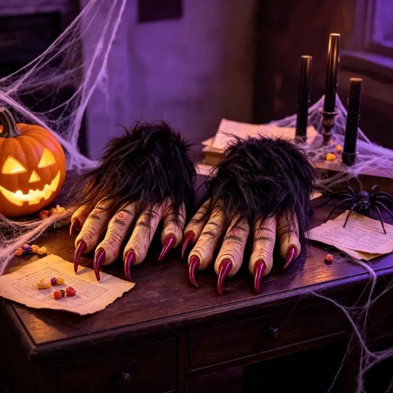 Simulated Werewolf Gloves, Brown Plush Top  Textured Latex Fingers  Role-playing Costumes and Props for Role-playing