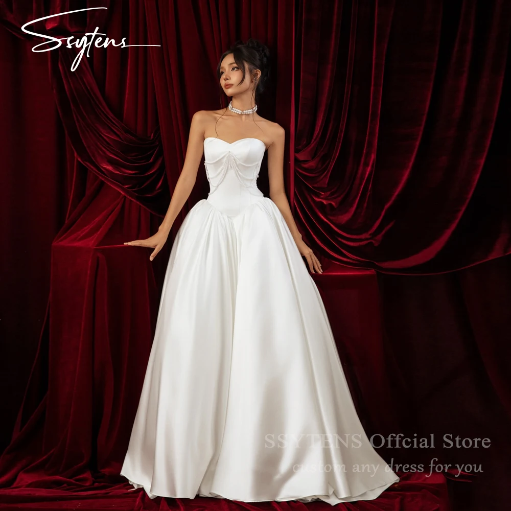 

SSYTENS Princess A-Line Wedding Dresses Pearls Sweetheart Strapless Sleeveless Bridal Gown Woman Vestidos Novias Boda Customized