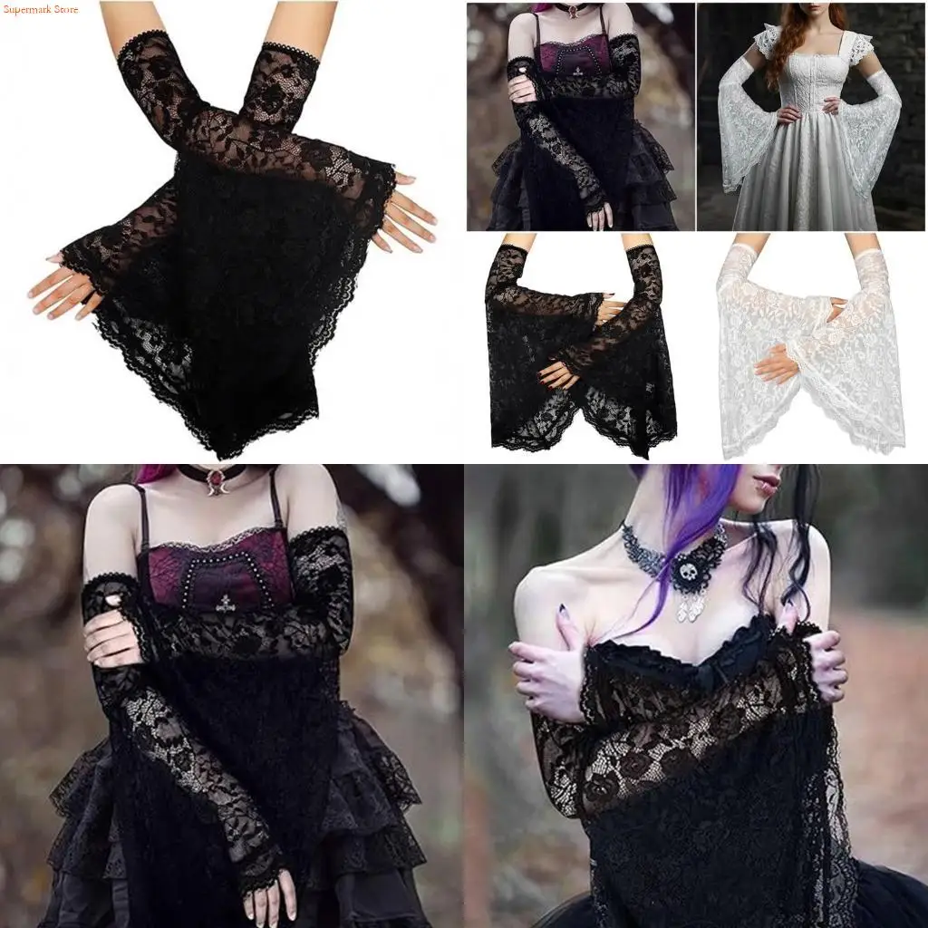 Q5we الأكمام الأنيقة طويلة الذراع الساحرة يدوية الدانتيل النمط الدانتيل النمط Armwear للنساء