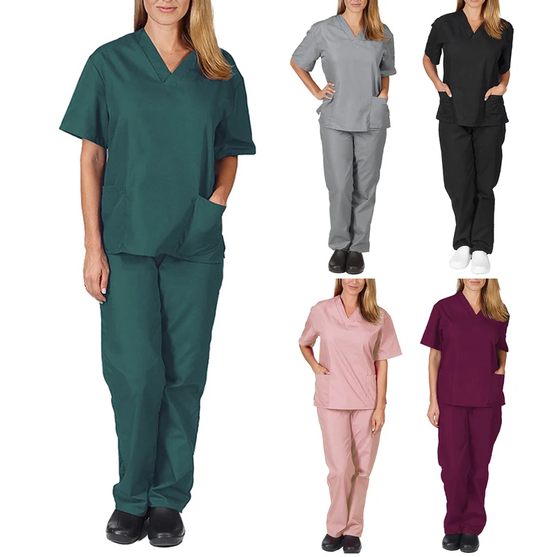 High Quality Solid Care Scrub Women'S Uniform Elastic Pet Clinic Nurse V-Neck Doctor'S Work Clothes Elastic Quick Drying Suit