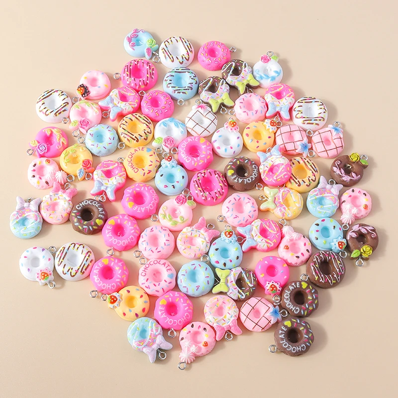 15pcs New In Mix Kawaii Sweet Dessert Pendant Lovely Donuts Charms for Jewelry Making DIY Necklace Bracelet Earrings Accessories